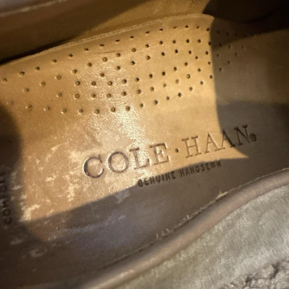 Cole Haan Genuine Handsewn Shoes Mens Size 9C Beige Suede Slip On Loafers Casual